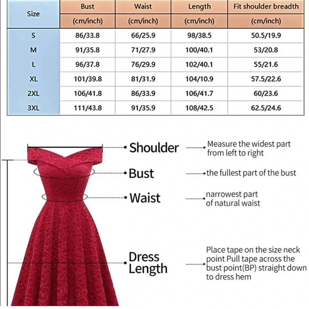 HR Homrain Red Lace Elegant Dress High Low Off the Shoulder MIDI Romantic S - Picture 13 of 13